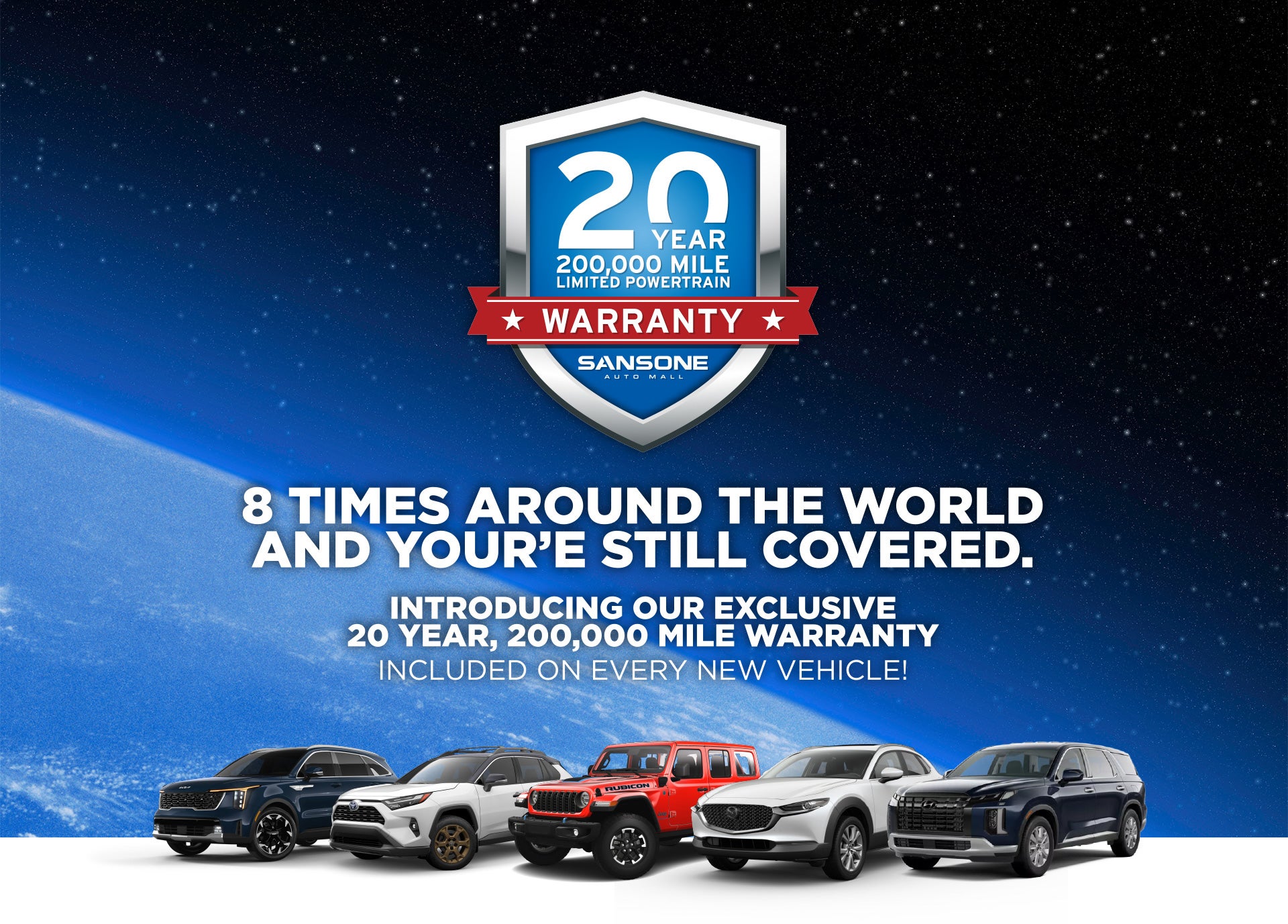 20 Year 200,000 mile Limited Powertrain Warranty Header | Sansone Auto in Woodbridge NJ